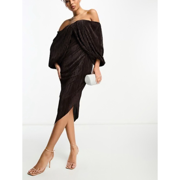 ASOS Plisse Overlay Open Back Dress Size 2 - Picture 1 of 6